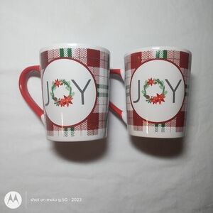 Festive Red Plaid Joy Mugs, Christmas